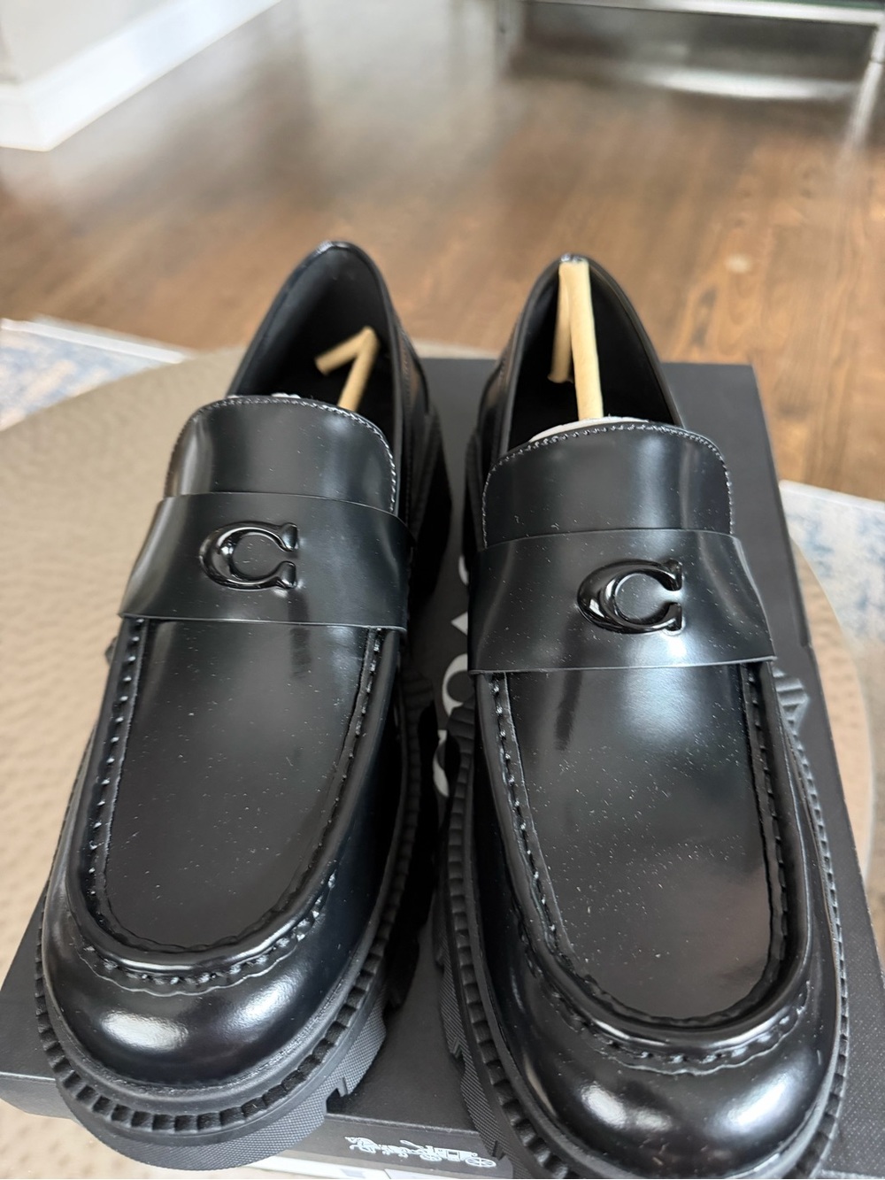 Coach Men’s Platform Black Leather Penny Loafers